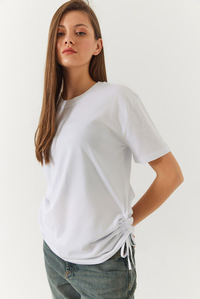 Yanları Büzgülü Basic Basic Tshirt 60602003 - Beyaz