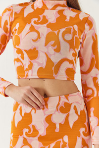 Yarım Balıkçı Yaka Uzun Kollu Crop Mini Etekli Alt-Üst Takım 60261384 - Orange-Pudra