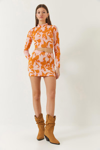 Yarım Balıkçı Yaka Uzun Kollu Crop Mini Etekli Alt-Üst Takım 60261384 - Orange-Pudra