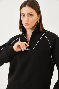 Yarım Fermuarlı Oversize Sweatshirt MB-5386 60251896 - Siyah SWEATSHİRT modelleri