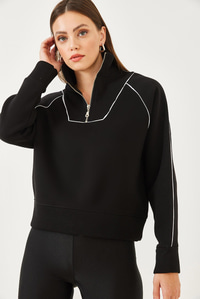Yarım Fermuarlı Oversize Sweatshirt MB-5386 60251896 - Siyah SWEATSHİRT modelleri