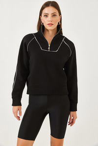 Yarım Fermuarlı Oversize Sweatshirt MB-5386 60251896 - Siyah SWEATSHİRT modelleri