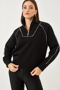 Yarım Fermuarlı Oversize Sweatshirt MB-5386 60251896 - Siyah SWEATSHİRT modelleri