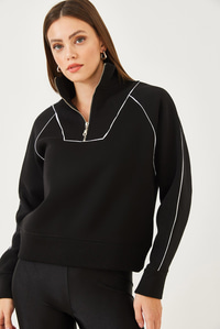 Yarım Fermuarlı Oversize Sweatshirt MB-5386 60251896 - Siyah SWEATSHİRT modelleri