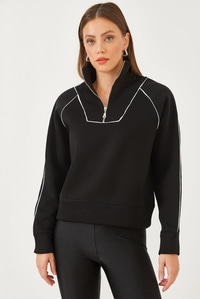 Yarım Fermuarlı Oversize Sweatshirt MB-5386 60251896 - Siyah SWEATSHİRT modelleri