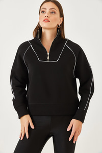 Yarım Fermuarlı Oversize Sweatshirt MB-5386 60251896 - Siyah SWEATSHİRT modelleri