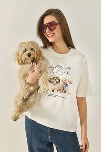 Yavru Köpek Premium Baskılı Oversize Pamuklu T-Shirt ÖT251076 60283292 - Ekru