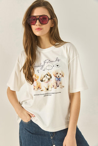 Yavru Köpek Premium Baskılı Oversize Pamuklu T-Shirt ÖT251076 60283292 - Ekru