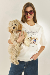Yavru Köpek Premium Baskılı Oversize Pamuklu T-Shirt ÖT251076 60283292 - Ekru