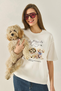 Yavru Köpek Premium Baskılı Oversize Pamuklu T-Shirt ÖT251076 60283292 - Ekru