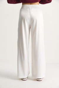 Yüksek Bel Beli Lastikli Saten Bol Paça Pantolon 4027 60284074 - Beyaz PANTOLON modelleri
