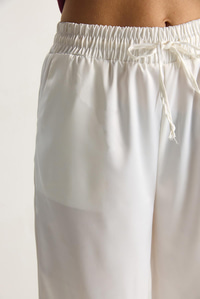 Yüksek Bel Beli Lastikli Saten Bol Paça Pantolon 4027 60284074 - Beyaz PANTOLON modelleri