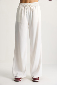 Yüksek Bel Beli Lastikli Saten Bol Paça Pantolon 4027 60284074 - Beyaz PANTOLON modelleri