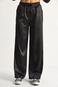 Yüksek Bel Beli Lastikli Saten Bol Paça Pantolon 4027 60284074 - Siyah PANTOLON modelleri