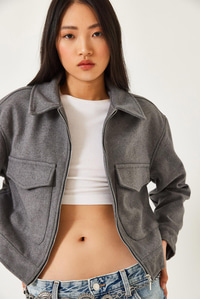 Yumuşak Kaşe Crop Ceket MBMS013 60501013 - Gri