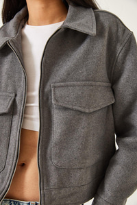 Yumuşak Kaşe Crop Ceket MBMS013 60501013 - Gri