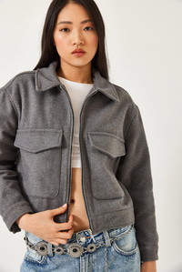 Yumuşak Kaşe Crop Ceket MBMS013 60501013 - Gri