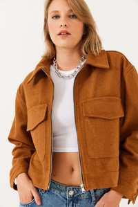 Yumuşak Kaşe Crop Ceket MBMS013 60501013 - Taba