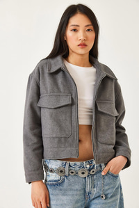 Yumuşak Kaşe Crop Ceket MBMS013 60501013 - Gri