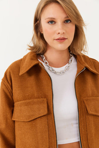 Yumuşak Kaşe Crop Ceket MBMS013 60501013 - Taba