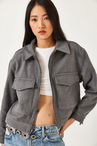 Yumuşak Kaşe Crop Ceket MBMS013 60501013 - Gri