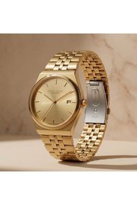 37mm Unisex Saat Gümüş Kaplama Çelik Kordon Altın Renk Kadran Şık Model