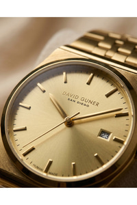 37mm Unisex Saat Gümüş Kaplama Çelik Kordon Altın Renk Kadran Şık Model