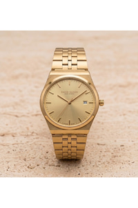 37mm Unisex Saat Gümüş Kaplama Çelik Kordon Altın Renk Kadran Şık Model