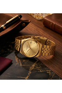 37mm Unisex Saat Gümüş Kaplama Çelik Kordon Altın Renk Kadran Şık Model