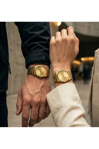 37mm Unisex Saat Gümüş Kaplama Çelik Kordon Altın Renk Kadran Şık Model