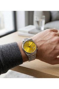 40 mm Erkek Kol Saati Sarı Kadran Çelik Kordon Takvimli Şık Spor