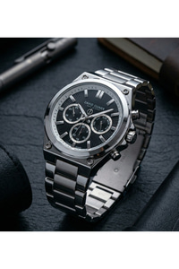 45mm Büyük Kasa Erkek Saat Çelik Kordon Siyah Multifonksiyon Model