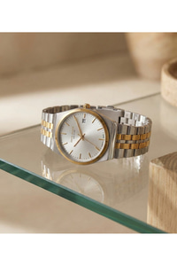 Çift Renk Çelik Kordon Gümüş-Gold Takvimli Unisex Kol Saati 37 mm Quartz