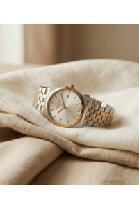Çift Renk Çelik Kordon Gümüş-Gold Takvimli Unisex Kol Saati 37 mm Quartz