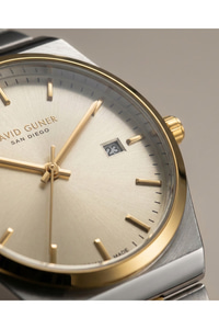 Çift Renk Çelik Kordon Gümüş-Gold Takvimli Unisex Kol Saati 37 mm Quartz