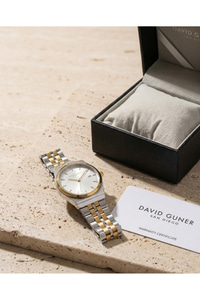 Çift Renk Çelik Kordon Gümüş-Gold Takvimli Unisex Kol Saati 37 mm Quartz