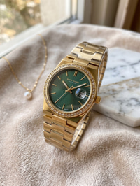 David Guner San Diego 30 mm Ekstra İnce Kadın Saat Yeşil Kadran Gold Kordon