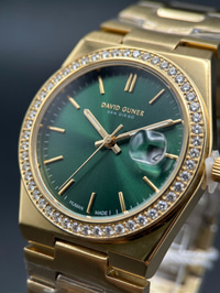 David Guner San Diego 30 mm Ekstra İnce Kadın Saat Yeşil Kadran Gold Kordon