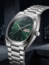 David Guner San Diego 42 mm Erkek Kol Saati Yeşil Kadran Çelik Kordon Almanca Gün Göstergeli