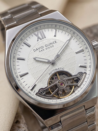 David Guner San Diego 42 mm Otomatik Open Heart Beyaz Kadran Çelik Erkek Kol Saati