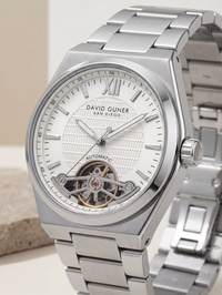 David Guner San Diego 42 mm Otomatik Open Heart Beyaz Kadran Çelik Erkek Kol Saati