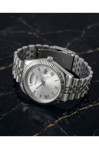 Erkek Kol Saati 41 mm Çelik Kordon Gümüş Kadran Gün Takvim Quartz Klasik Saat