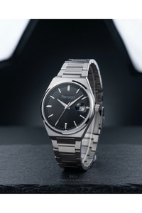 Erkek Kol Saati 42 mm Çelik Kordon Siyah Kadran Takvimli Quartz Klasik Erkek Saat