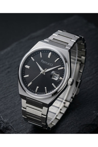 Erkek Kol Saati 42 mm Çelik Kordon Siyah Kadran Takvimli Quartz Klasik Erkek Saat