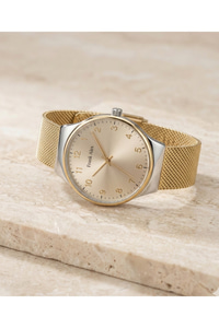 Erkek Kol Saati 42 mm Gold Silver Hasır Çelik Kordon Quartz Mineral Cam 3 ATM