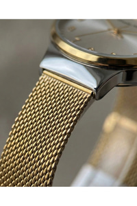 Erkek Kol Saati 42 mm Gold Silver Hasır Çelik Kordon Quartz Mineral Cam 3 ATM