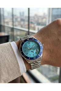 Erkek Kol Saati 42 mm Gümüş Kaplama Çelik Kordon Mavi Kadran Takvimli Spor Saat