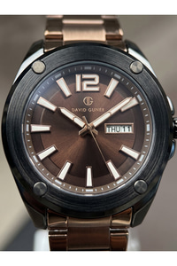 Erkek Kol Saati 42 mm Kahverengi Kadran Siyah Detaylı Çelik Kordon