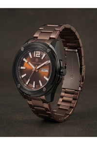 Erkek Kol Saati 42 mm Kahverengi Kadran Siyah Detaylı Çelik Kordon
