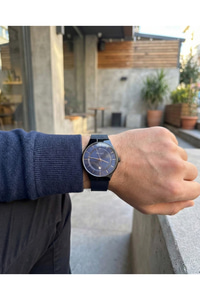 Erkek Kol Saati 42 mm Lacivert Hasır Çelik Kordon Siyah Kasa Lacivert Kadran Quartz 3 ATM